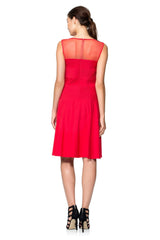 Pintuck Jersey Dress with Sheer Neckline