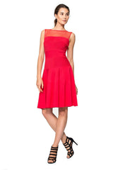 Pintuck Jersey Dress with Sheer Neckline
