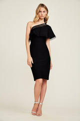Addison One Shoulder Pintuck Jersey Dress