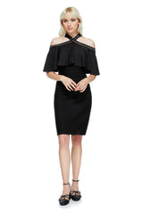 Crystal Pintuck Jersey Halter Dress- PETITE