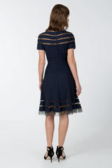 Cutout Jersey Cap Sleeve Cocktail Dress in Navy