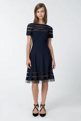 Cutout Jersey Cap Sleeve Cocktail Dress in Navy