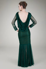 Pleated Chantilly Lace Blouson Gown in Seagrass