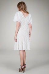 Hand Cut Chantilly Lace Bias Tiered Dress in Ivory
