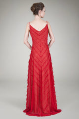 Hand Cut Chantilly Lace A-Line Gown in Flame