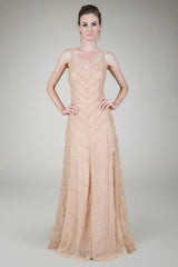 Hand Cut Chantilly Lace A-Line Gown in Ginseng