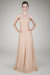Hand Cut Chantilly Lace A-Line Gown in Ginseng