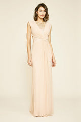Sharman Draped Mesh & Lace Gown