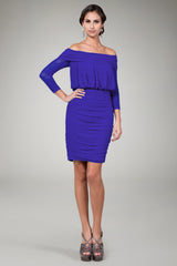 3/4 Sleeve Off Shoulder Cocktail Dress in Blue Iris