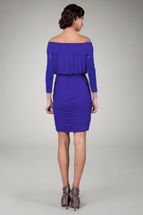 3/4 Sleeve Off Shoulder Cocktail Dress in Blue Iris