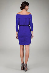 3/4 Sleeve Off Shoulder Cocktail Dress in Blue Iris