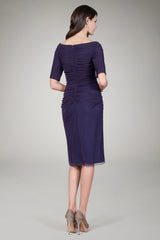 Draped Mesh Cocktail Dress in Eggplant