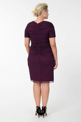 Draped Mesh Cocktail Dress in Poppy
