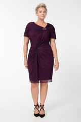 Draped Mesh Cocktail Dress in Poppy
