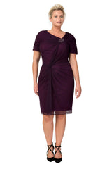 Draped Mesh Cocktail Dress in Poppy