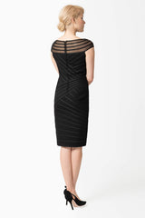 Sheer Illusion Cap Sleeve Cocktail Dress in Black