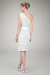 One Shoulder Lace Cocktail Dress in Ivory / Nude
