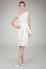 One Shoulder Lace Cocktail Dress in Ivory / Nude