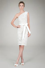 One Shoulder Lace Cocktail Dress in Ivory / Nude