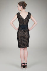 Scallop Lace Cocktail Dress in Black / Nude