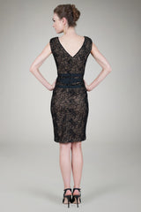 Scallop Lace Cocktail Dress in Black / Nude