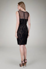 Mesh Overlay Sheath Dress in Black / Nude