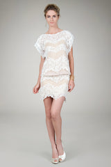 Blouson Lace Shift Dress in Ivory / Nude
