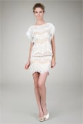 Blouson Lace Shift Dress in Ivory / Nude