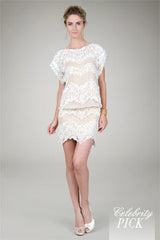 Blouson Lace Shift Dress in Ivory / Nude
