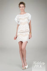 Blouson Lace Shift Dress in Ivory / Nude