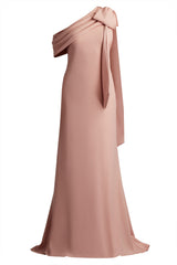 Cassia Bow-Shoulder Crepe Gown
