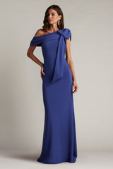 Cassia Bow-Shoulder Crepe Gown