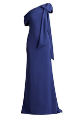 Cassia Bow-Shoulder Crepe Gown
