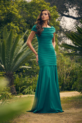 Elisea Shutter-Pleated Crepe Gown