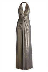 Mona Pleated Metallic Halter Gown