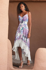 Lua Floral Print Tassel Fringe Slip Dress