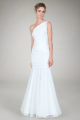 One Shoulder Ruched Gown in Ivory