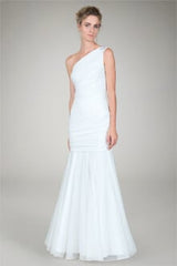One Shoulder Ruched Gown in Ivory