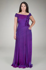 Iridescent Chiffon Draped Gown in Raspberry