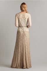 Amberly Belted Lace ¾ Sleeve Gown
