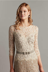 Amberly Belted Lace ¾ Sleeve Gown