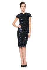 Contrast Paillette Embroidered Lace Panel Dress