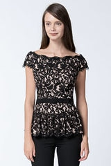 Off Shoulder Peplum Top in Black / Primrose
