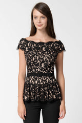 Off Shoulder Peplum Top in Black / Primrose