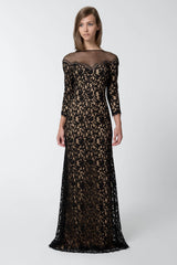 Lace Gown with Illusion Neckline