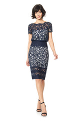 Blouson Waist Embroidered Lace Dress