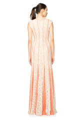 Lace-Paneled Gown with Contrast Godets