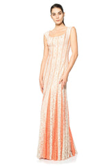 Lace-Paneled Gown with Contrast Godets