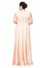 Lace-Paneled Gown with Contrast Godets - PLUS SIZE