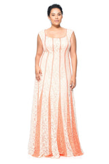 Lace-Paneled Gown with Contrast Godets - PLUS SIZE